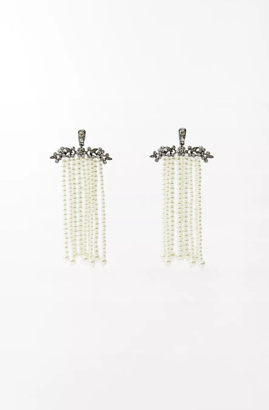 Long Pearl Beaded Tassels Earrings
