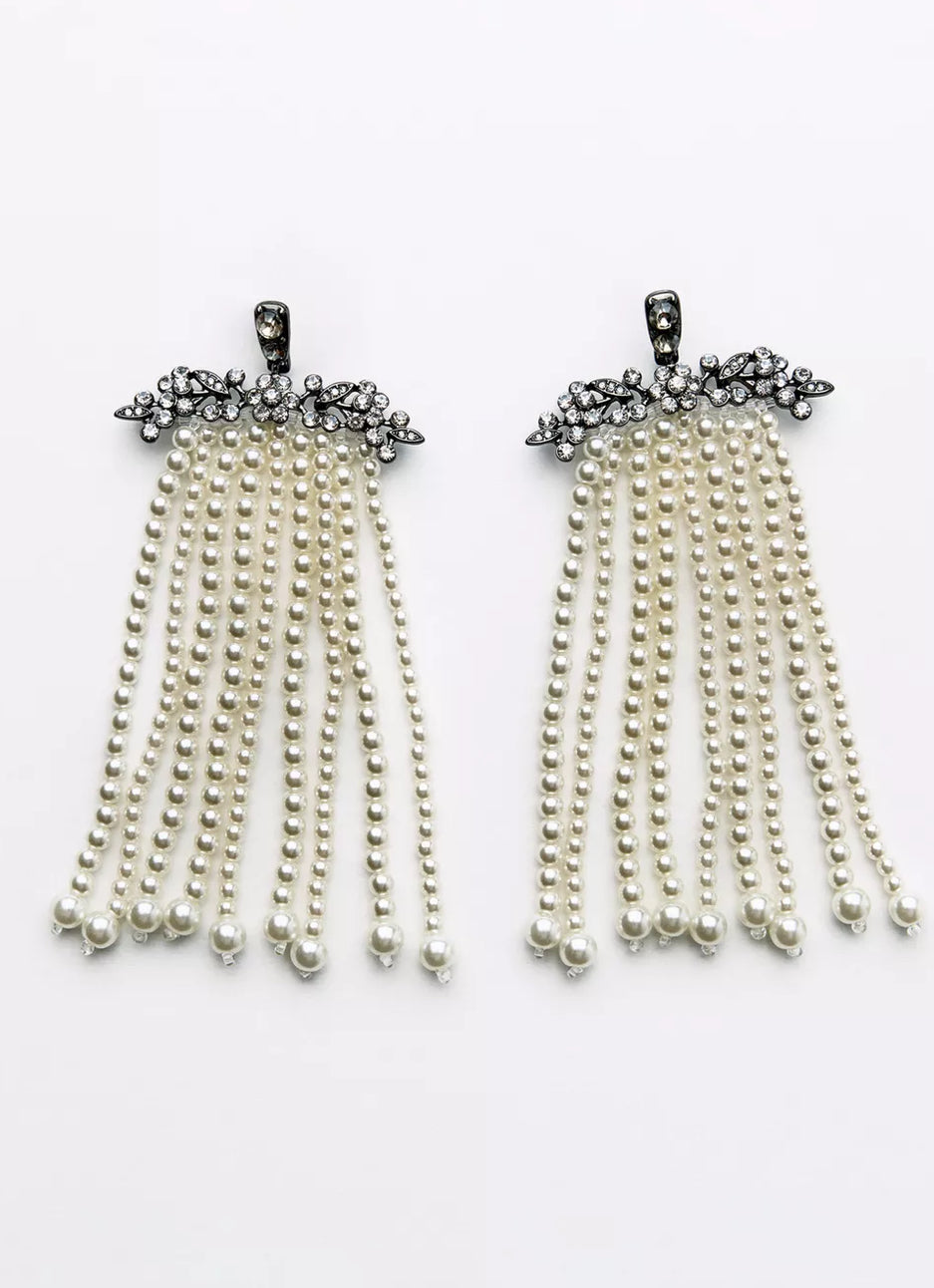 Long Pearl Beaded Tassels Earrings