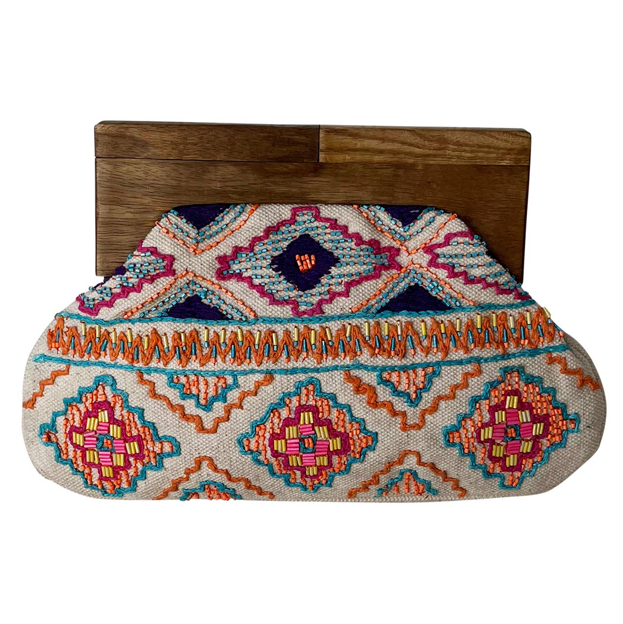 Beaded Celebration Clutch with Wooden Handle
