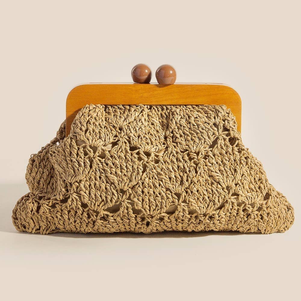 Venice Straw Braided Wooden Frame Clutch