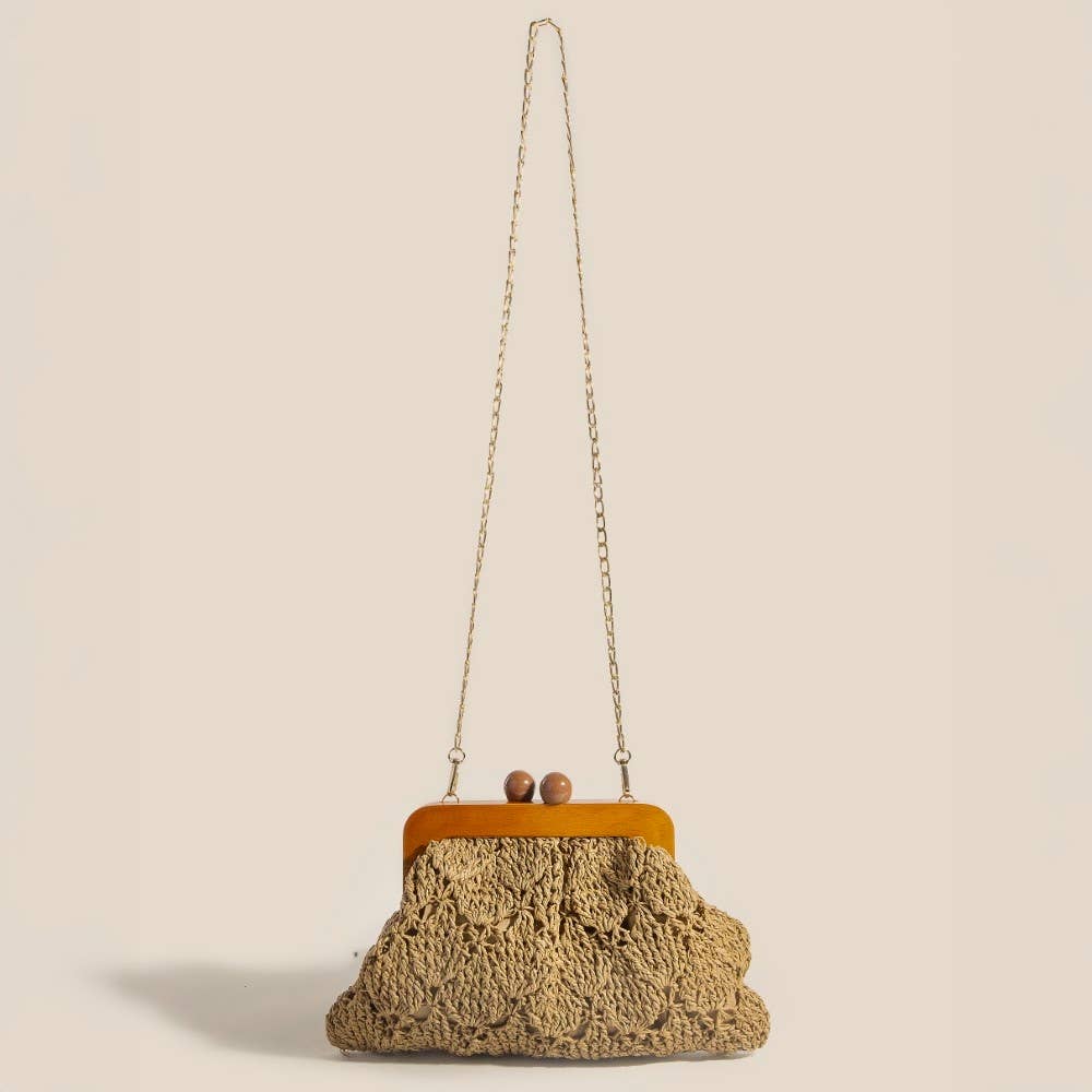 Venice Straw Braided Wooden Frame Clutch