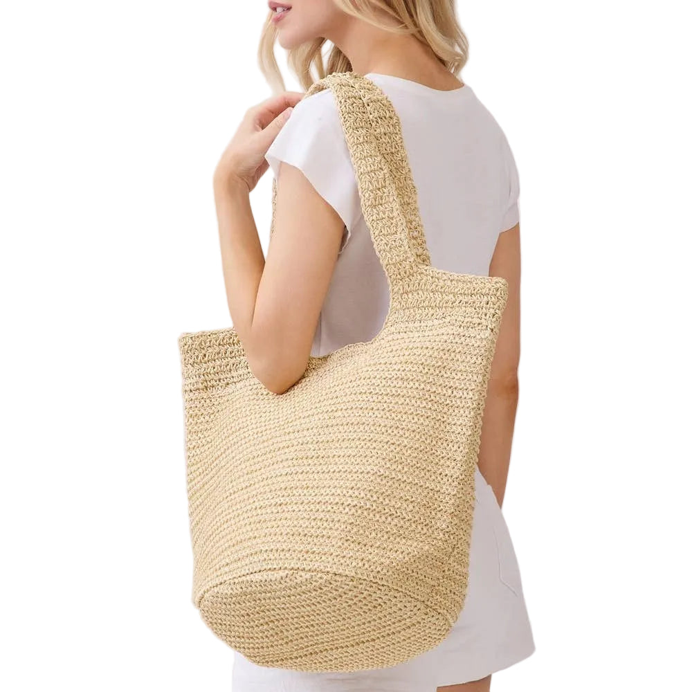 Roma Handmade Round Bottom Woven Straw Tote Bag