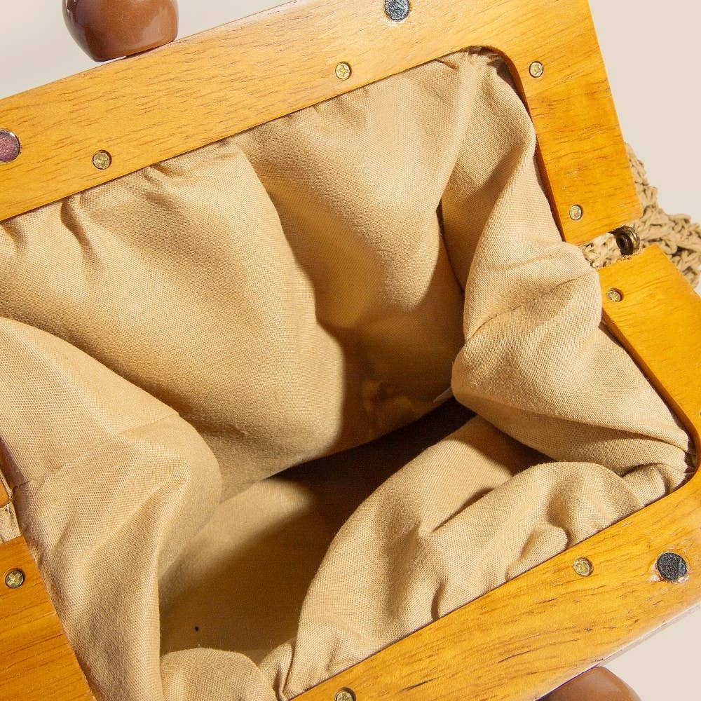 Venice Straw Braided Wooden Frame Clutch