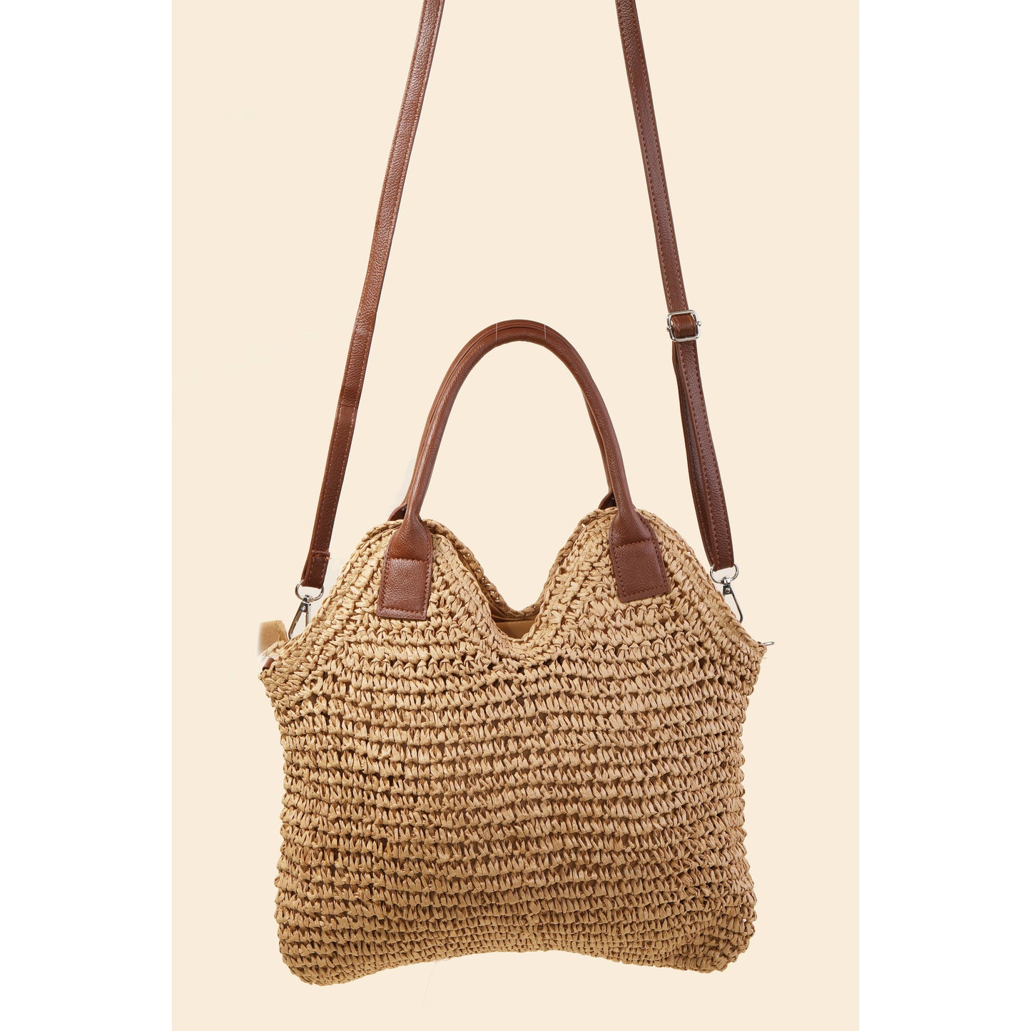Siena Leather Strap Straw Knit Shoulder Bag