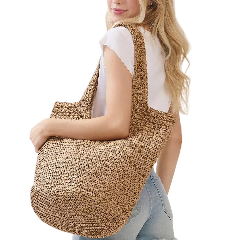 Roma Handmade Round Bottom Woven Straw Tote Bag