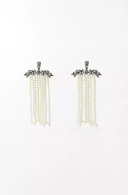 Long Pearl Beaded Tassels Earrings