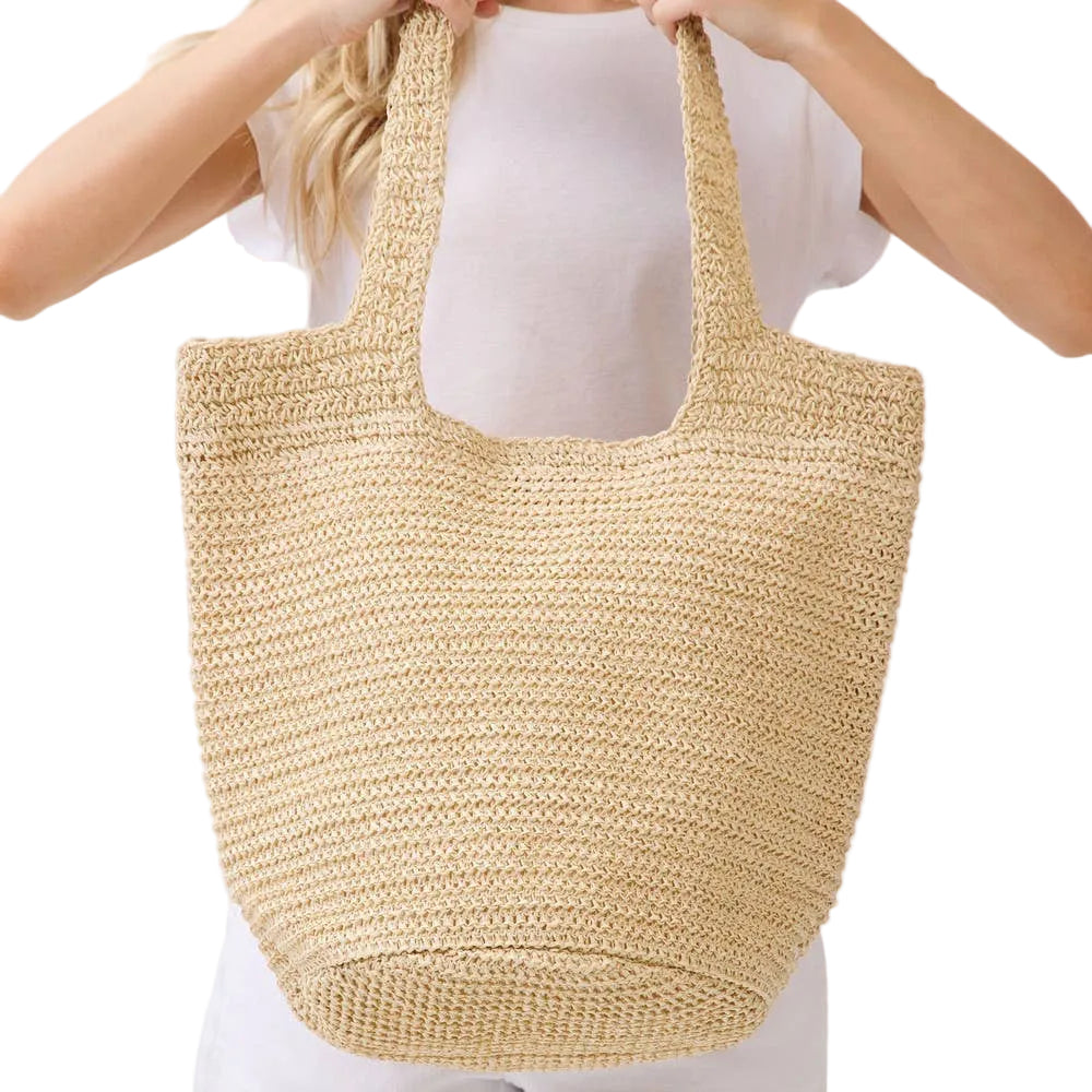Roma Handmade Round Bottom Woven Straw Tote Bag