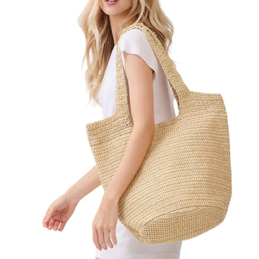 Roma Handmade Round Bottom Woven Straw Tote Bag
