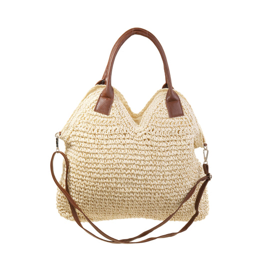 Siena Leather Strap Straw Knit Shoulder Bag