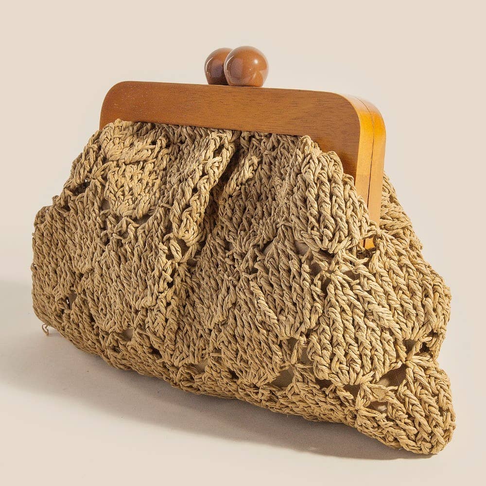 Venice Straw Braided Wooden Frame Clutch