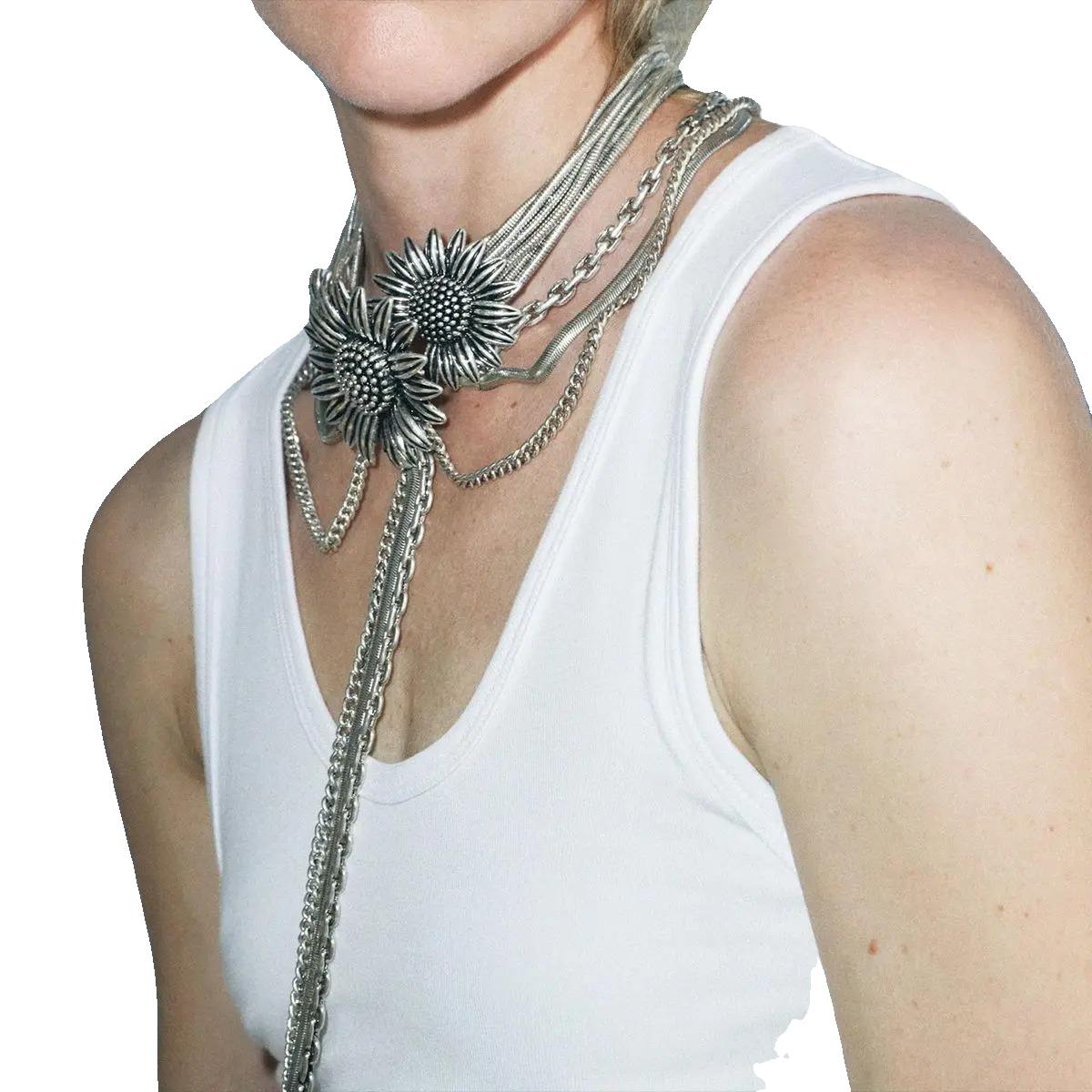 Flower Chain Chocker Necklace and Earrings
