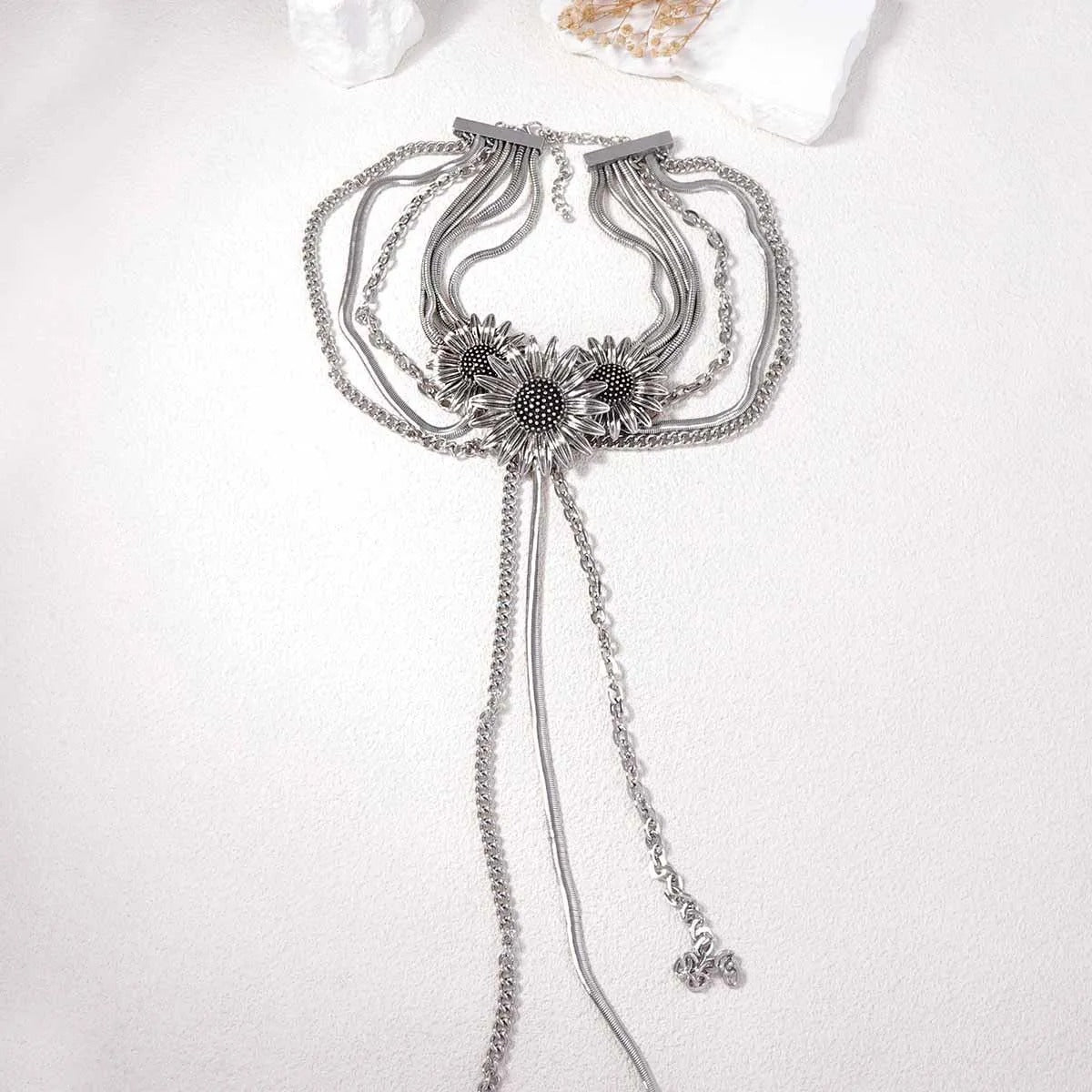 Flower Chain Chocker Necklace and Earrings