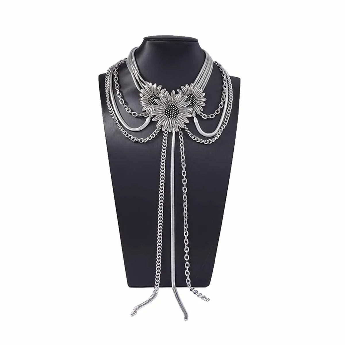 Flower Chain Chocker Necklace and Earrings